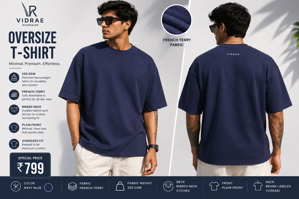 VIDRAE NAVY BLUE OVERSIZED TEES