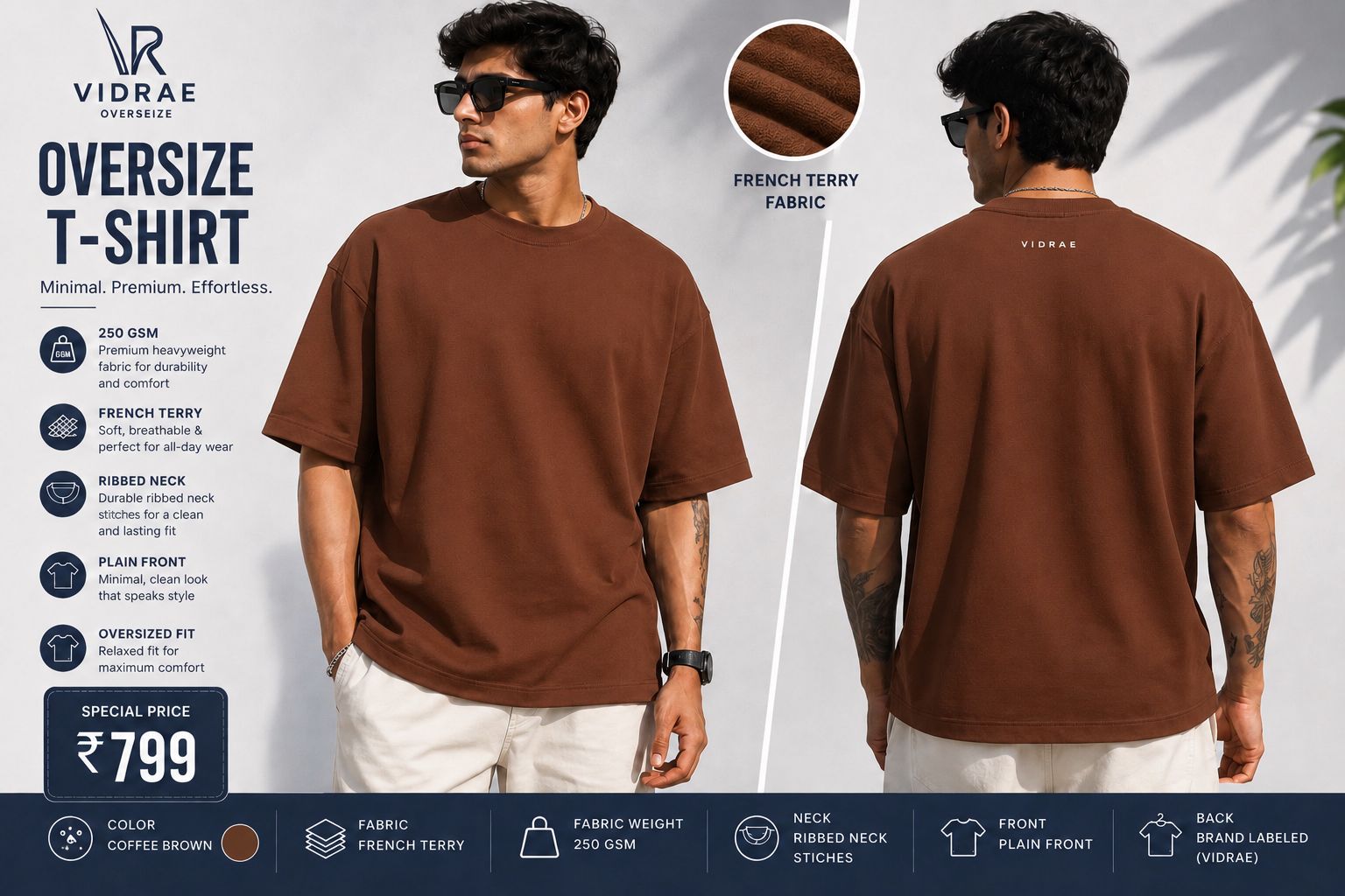 VIDRAE BROWN OVERSIZED TEES