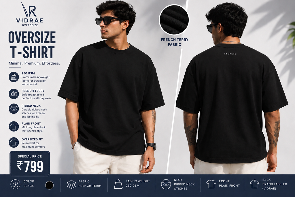 VIDRAE BLACK OVERSIZED TEES