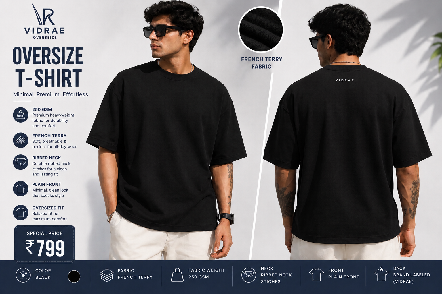VIDRAE BLACK OVERSIZED TEES