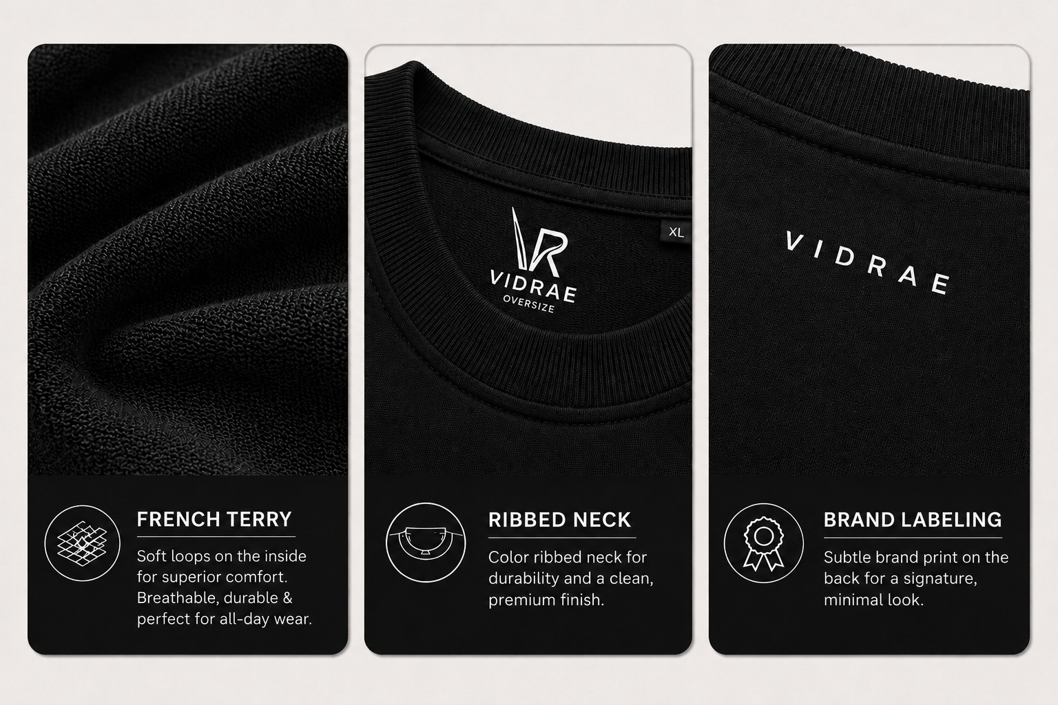 VIDRAE BLACK OVERSIZED TEES